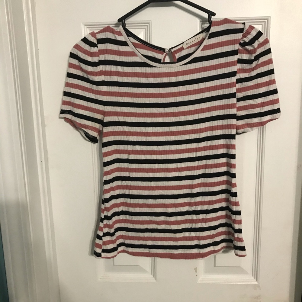 Ribbed multi-colored fitted top